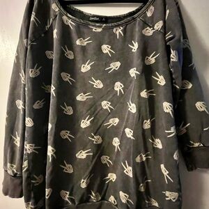 Lovesick Black Sweatshirt with White Skeleton Peace Signs